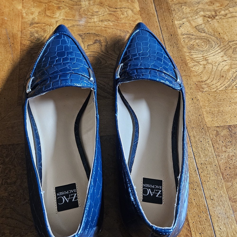 Zac Posen Blue Flats with Pointed Toe and Textured Design